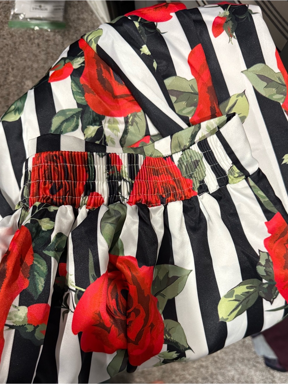 Black Top with Striped Red Rose A-Line Skirt - Picture 6 of 6